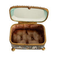 Antique French Gilt Brass Cloisonne Chinoiserie Champleve Jewelry Box Casket, 1880