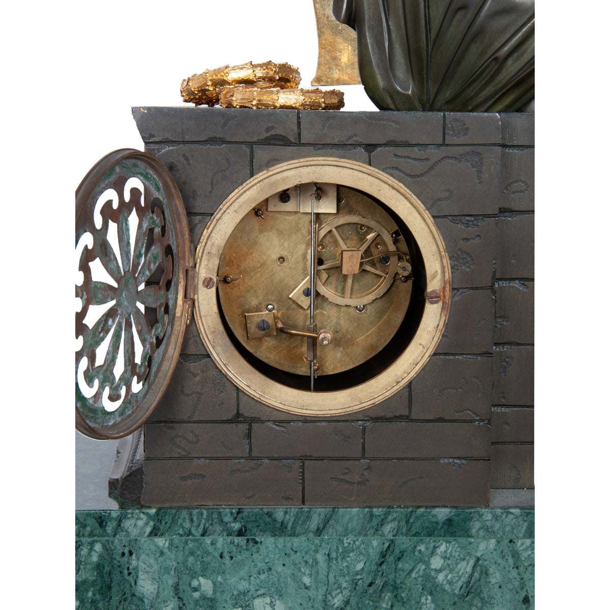 Antique French Empire Gilt Bronze & Marble Statue Clock of Homer by Ravrio 1810