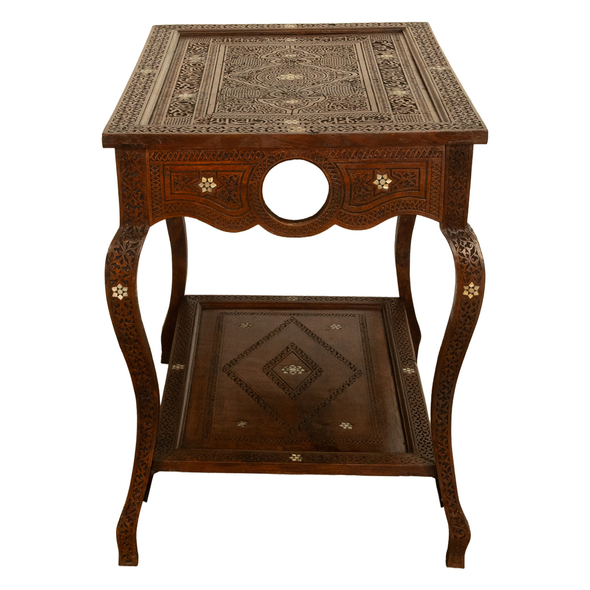 Antique Islamic Moorish Arab Mother-of-Pearl Inlaid & Carved Table Damascus 1890
