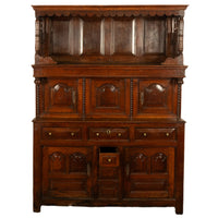 Antique Early 18th Century Carved Oak Welsh Cwpwrdd Tridarn Cupboard Cabinet 1730