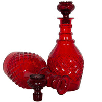 Antique Austrian Bohemian Red Cut Glass Wine Liquor Decanters & Stoppers 1880