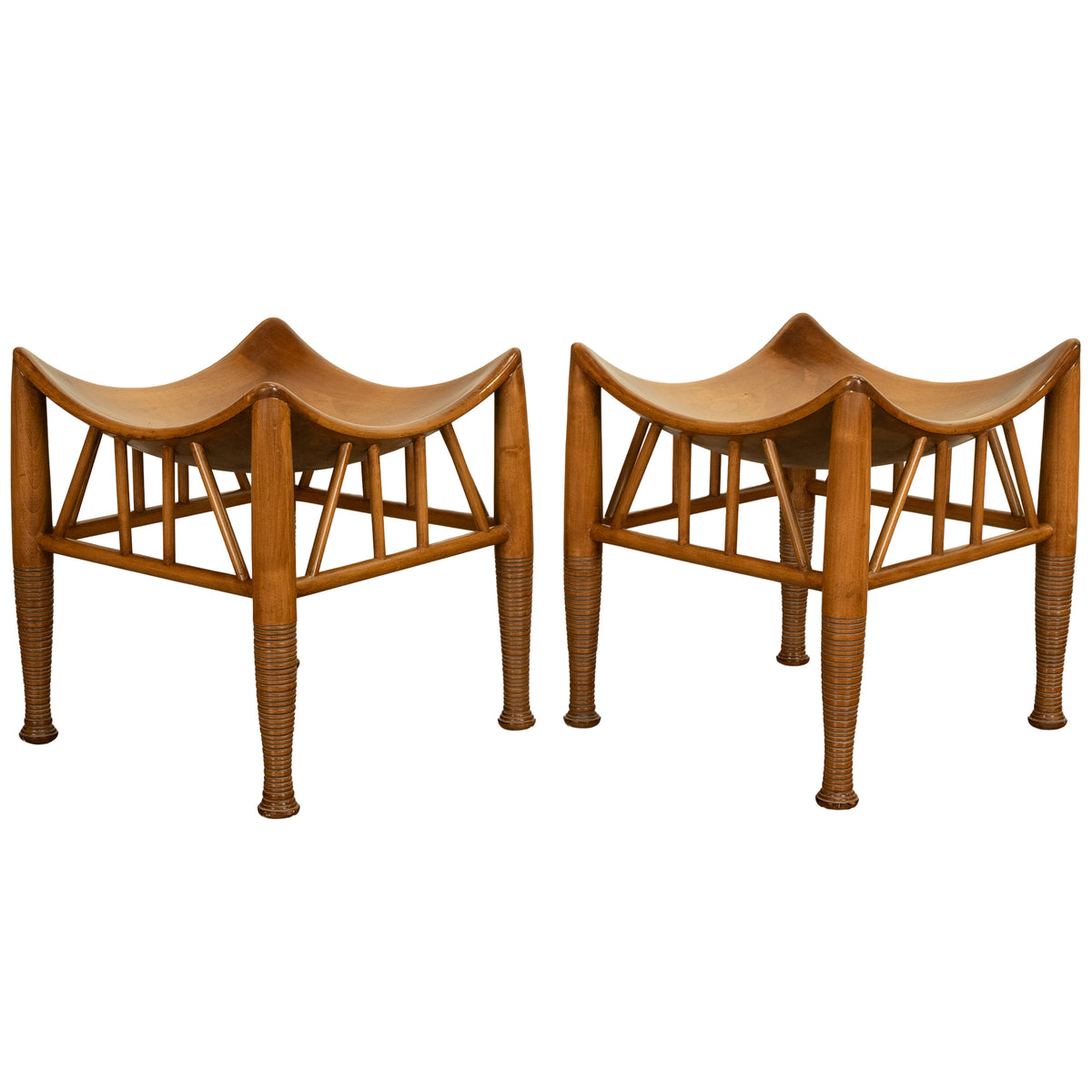 Pair Antique Thebes Egyptian Revival Arts & Crafts Stools Liberty & Co 1900