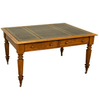 Antique English Oak & Leather Top Double-Sided Library Table Partner's Desk 1860