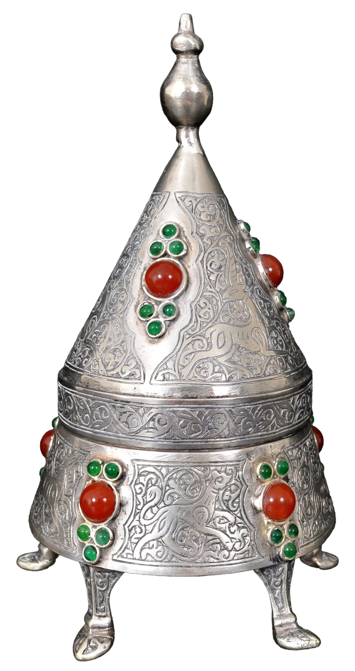 Pair of Antique Islamic Qajar Period Ottoman Persian Silver & Carnelian Boxes 1880