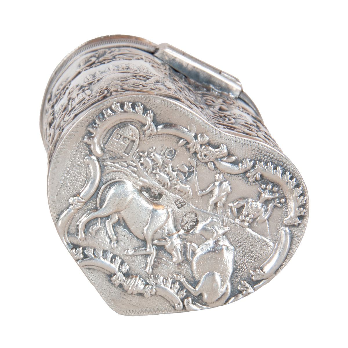 Antique Dutch Repousse Sterling Silver Heart Shaped Trinket Box Tea Caddy 1890