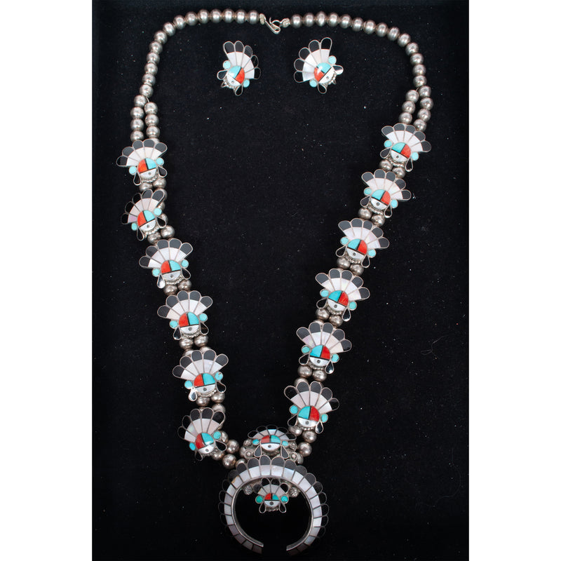 Zuni Pueblo Inlaid Silver Sunface Necklace Bracelet Ring by Burdian Eustace 1960