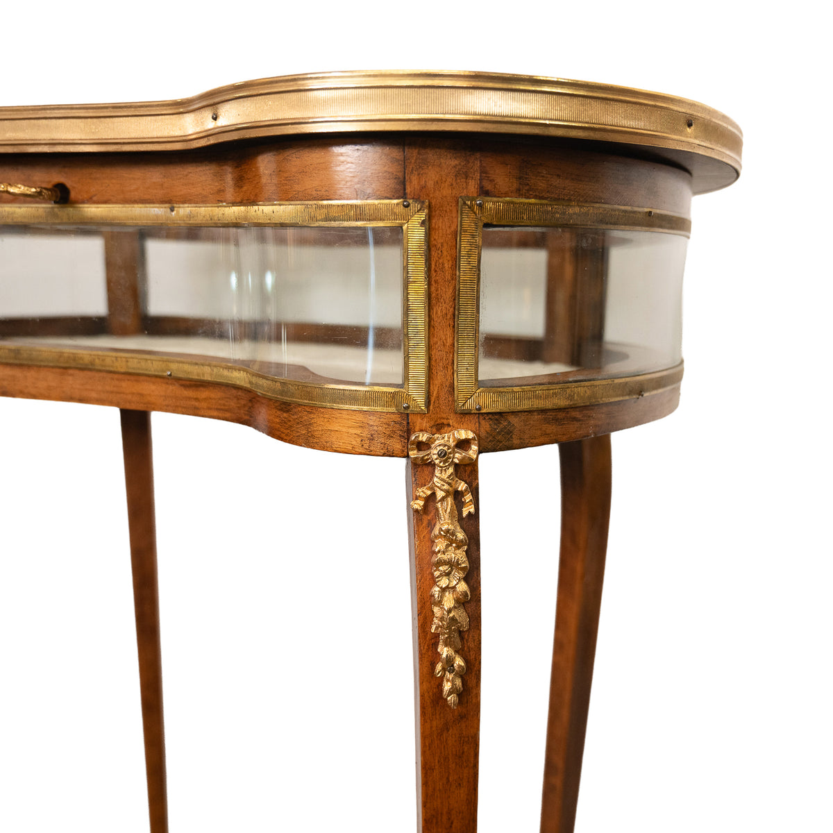 Antique 19thC French Louis XV Ormolu & Walnut Bijouterie Jewelry Table Vitrine, 1880