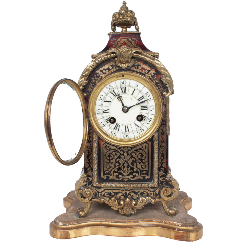 Antique French Tortoiseshell & Brass Inlaid Boulle Ormolu 8 Day Clock Paris 1880