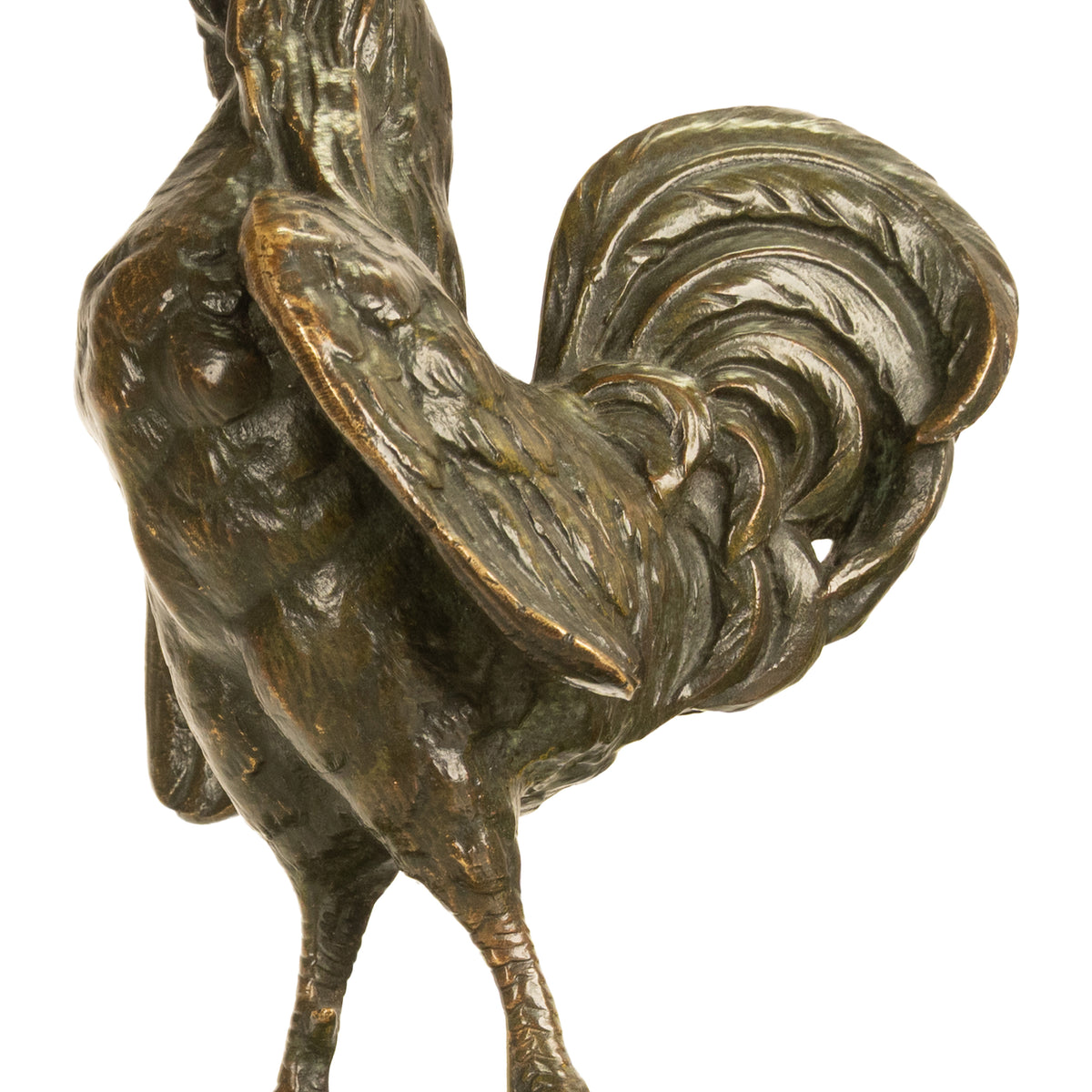 Antique French Bronze Animalier Sculpture Statue Rooster Cockerel Chicken by Louis-Albert Carvin, 1900