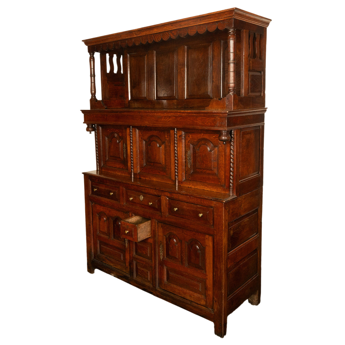 Antique Early 18th Century Carved Oak Welsh Cwpwrdd Tridarn Cupboard Cabinet 1730
