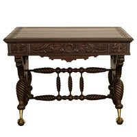 Aesthetic Movement Merklen Brothers Carved Walnut Library Table Desk NY 1890
