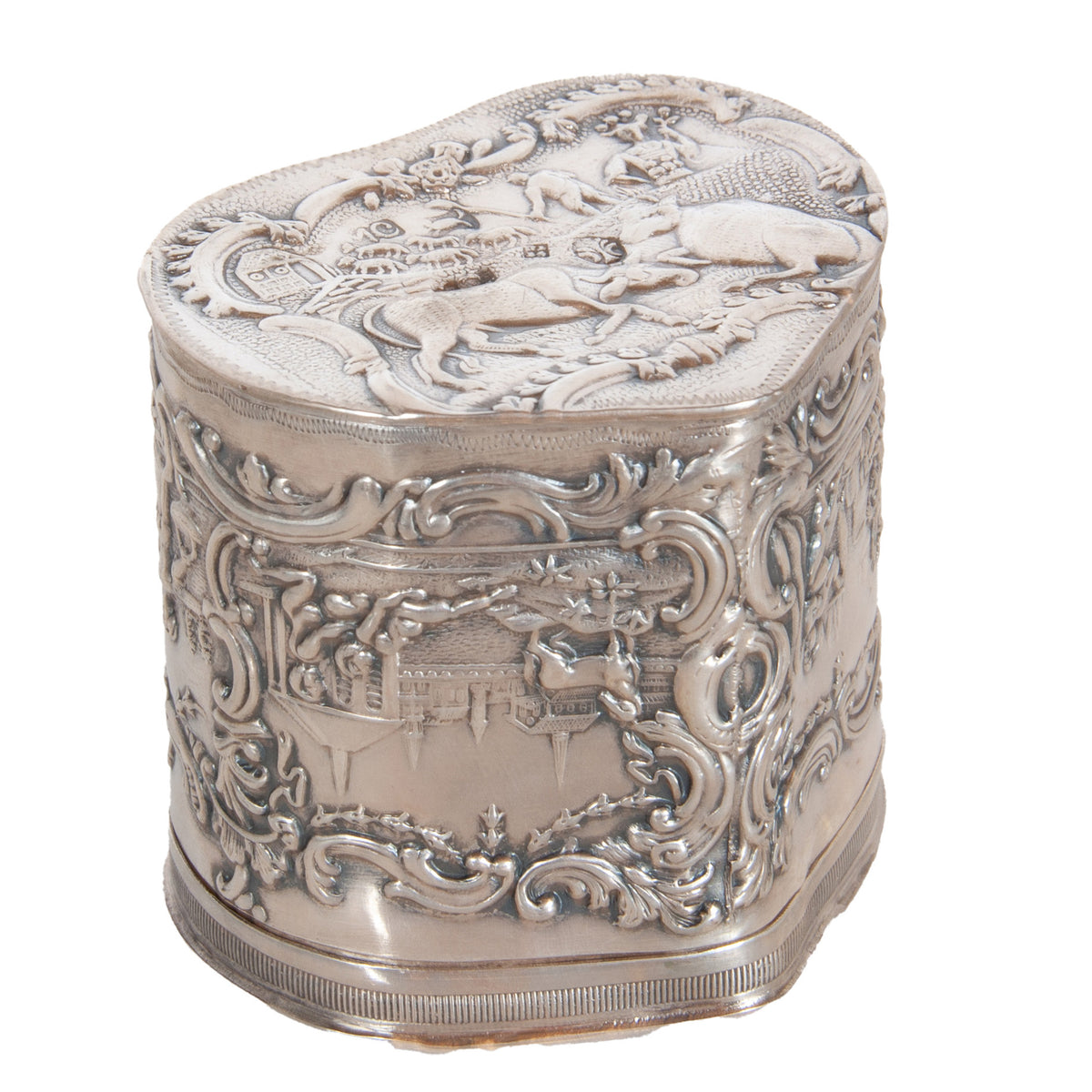 Antique Dutch Repousse Sterling Silver Heart Shaped Trinket Box Tea Caddy 1890