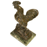 Antique French Bronze Animalier Sculpture Statue Rooster Cockerel Chicken by Louis-Albert Carvin, 1900