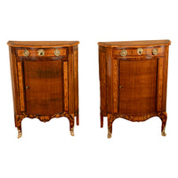 Pair Antique 18thC French Louis XV Inlaid Marquetry Ormolu Tambour Cabinets 1780