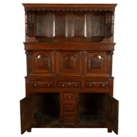 Antique Early 18th Century Carved Oak Welsh Cwpwrdd Tridarn Cupboard Cabinet 1730