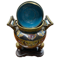 Antique Chinese Qing Dynasty Cloisonne Censer Ding Lidded Incense Burner 1870