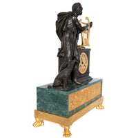 Antique French Empire Gilt Bronze & Marble Statue Clock of Homer by Ravrio 1810