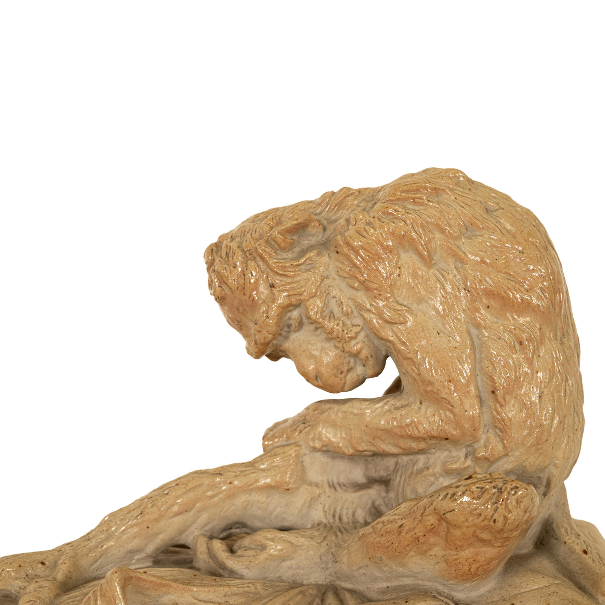 Antique French Sevres Terracotta Ceramic Monkey Snail Animalier Statue Sculpture by Emmanuel Fremiet, 1905