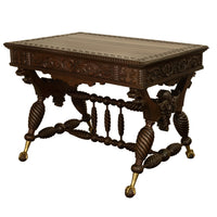 Aesthetic Movement Merklen Brothers Carved Walnut Library Table Desk NY 1890