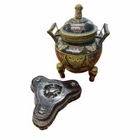 Antique Chinese Qing Dynasty Cloisonne Censer Ding Lidded Incense Burner 1870