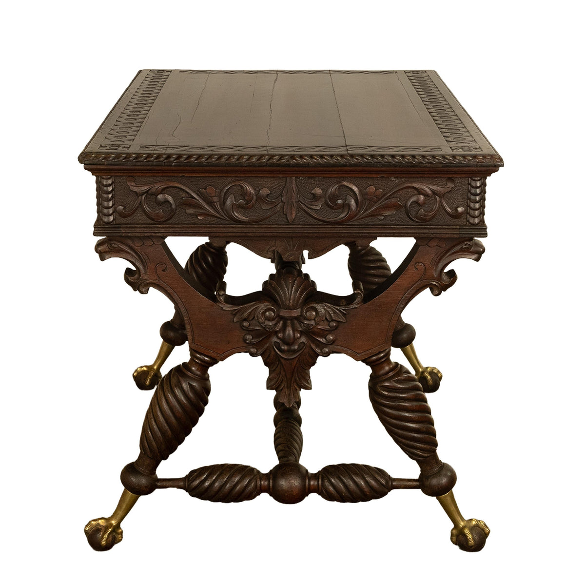 Aesthetic Movement Merklen Brothers Carved Walnut Library Table Desk NY 1890