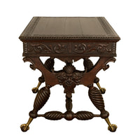 Aesthetic Movement Merklen Brothers Carved Walnut Library Table Desk NY 1890