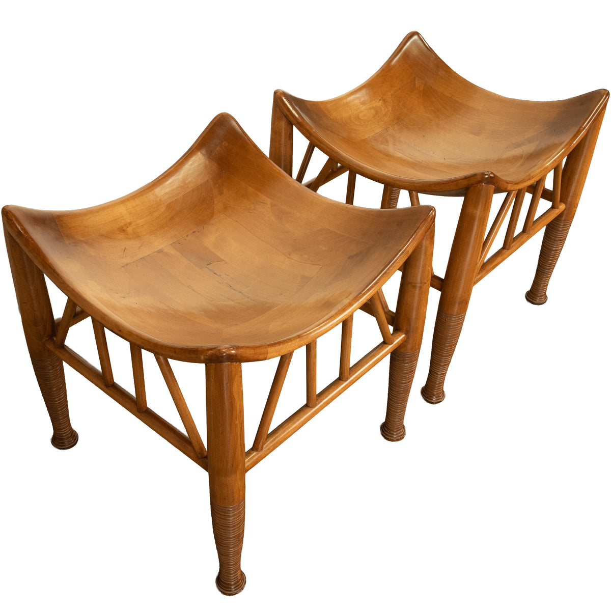 Pair Antique Thebes Egyptian Revival Arts & Crafts Stools Liberty & Co 1900