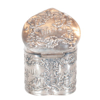 Antique Dutch Repousse Sterling Silver Heart Shaped Trinket Box Tea Caddy 1890