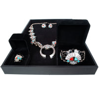 Zuni Pueblo Inlaid Silver Sunface Necklace Bracelet Ring by Burdian Eustace 1960