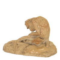 Antique French Sevres Terracotta Ceramic Monkey Snail Animalier Statue Sculpture by Emmanuel Fremiet, 1905