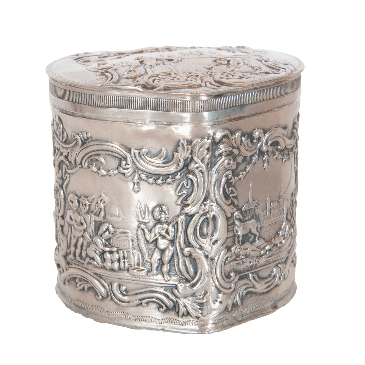 Antique Dutch Repousse Sterling Silver Heart Shaped Trinket Box Tea Caddy 1890