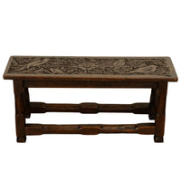 Antique English Carved Oak Arts & Crafts Hall Bench Seat 'Birds in a Tree' 1900