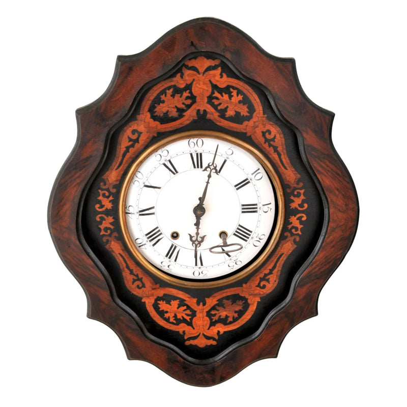 Antique French 8-Day Inlaid Wall Clock, Circa 1870