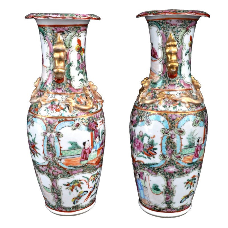 Pair of Antique Chinese Qing Dynasty Famille Rose Vases, Circa 1850