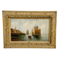 Pair Antique 19th Century Oil Canvas Paintings Dutch Marine Nautical Ships Seascapes by F. Lohse 1870