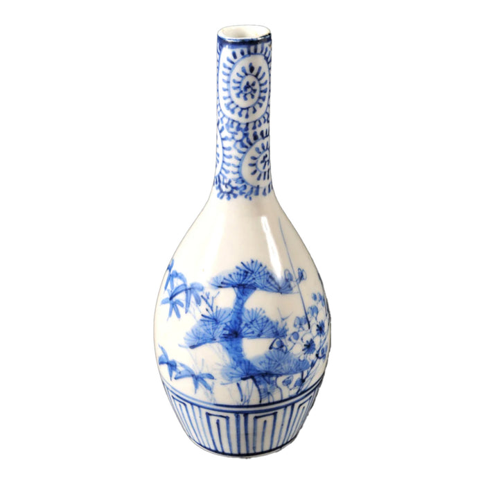 Antique Japanese Meiji Period Blue & White Bottle Shaped Vase, Circa 1890