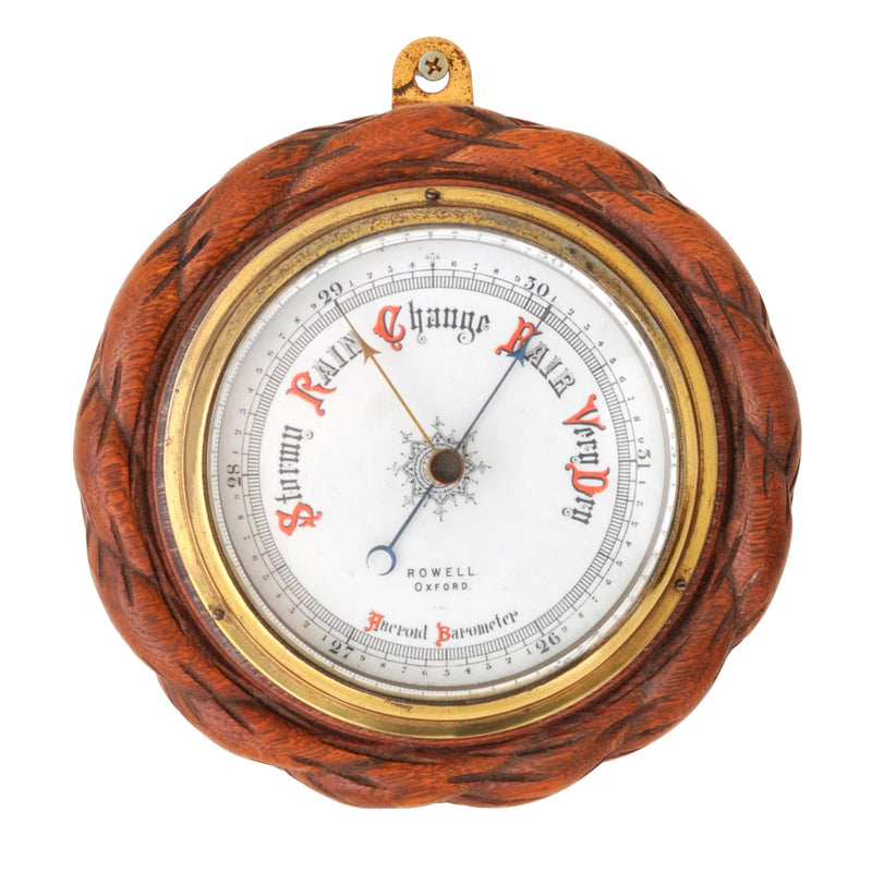 Antique English Oak Cased Aneroid Barometer, Circa 1900