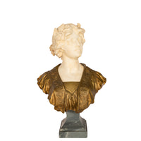 Antique Art Nouveau Female Carrara Marble Gilt Bronze Bust Statue Sculpture by Gustave Van Vaerenbergh 1900