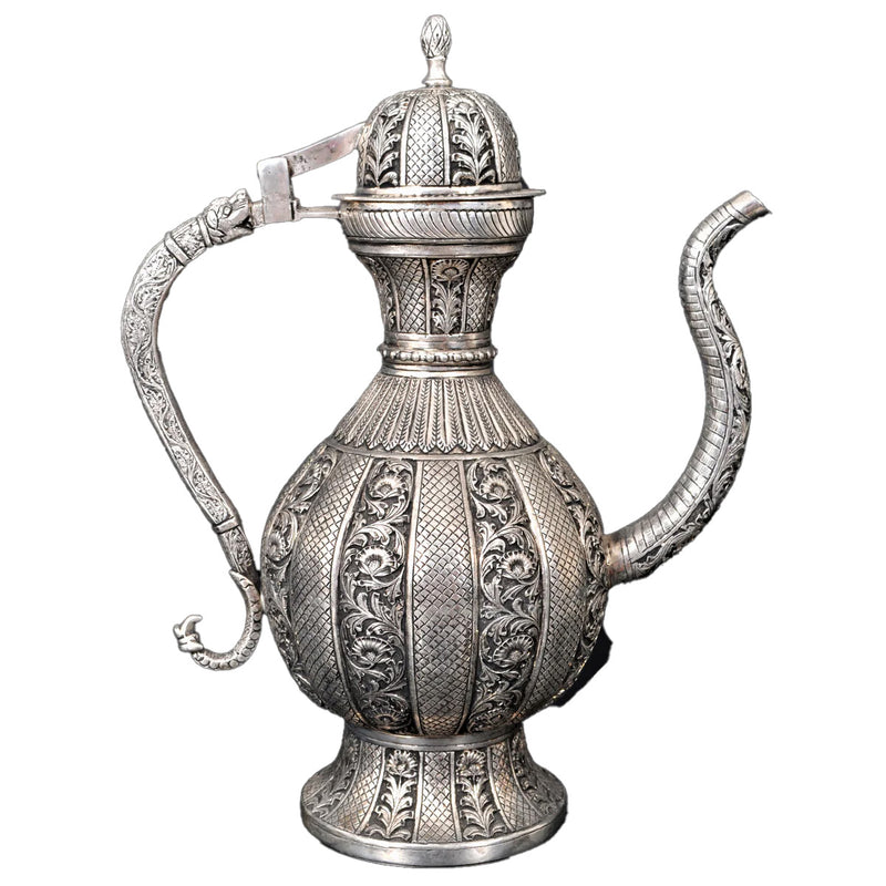 Large Antique Islamic Persian Qajar Period Ottoman Engraved Silver Ewer Pitcher 1880