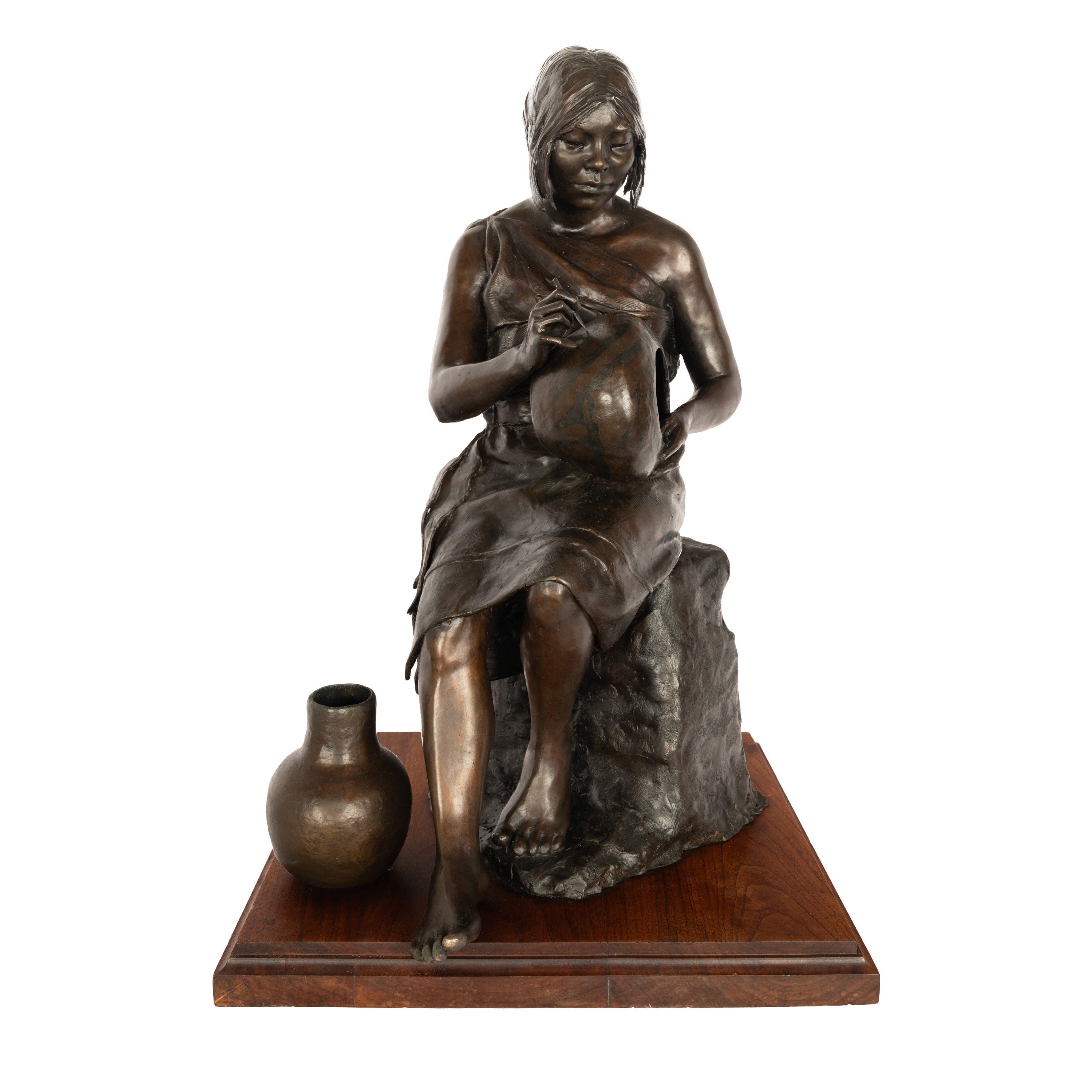 The Potter of Zia Bronze Sculpture Statue Young Native Pueblo