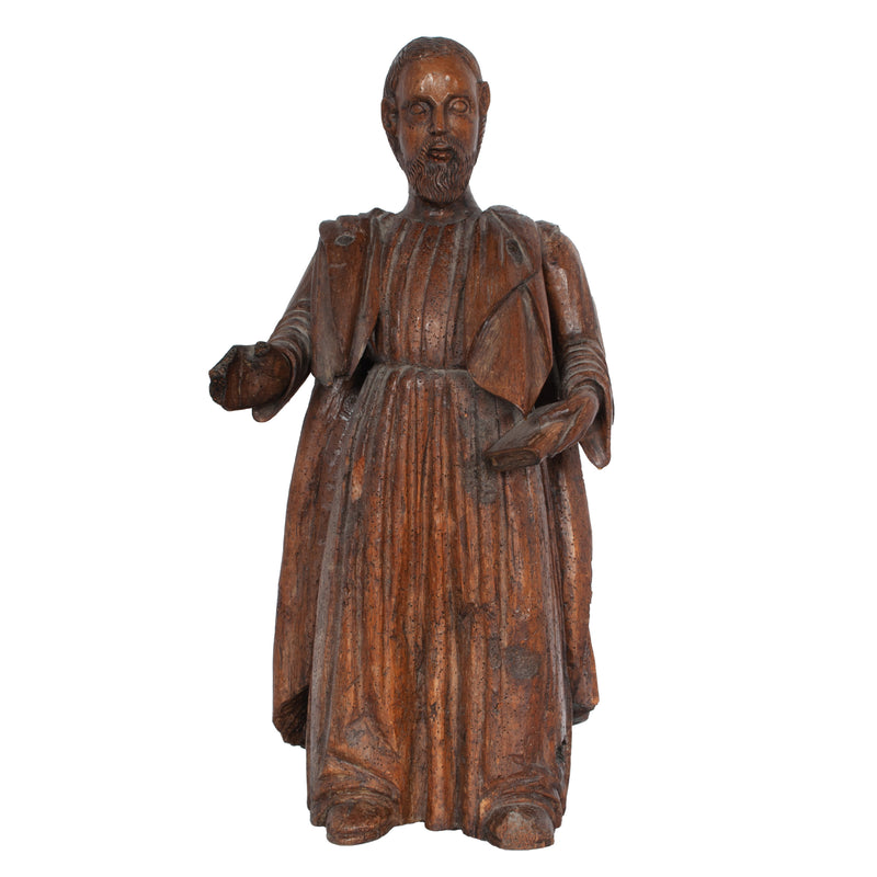 Large Antique French 17th Century Carved Walnut Saint Peter Santos Figure Statue