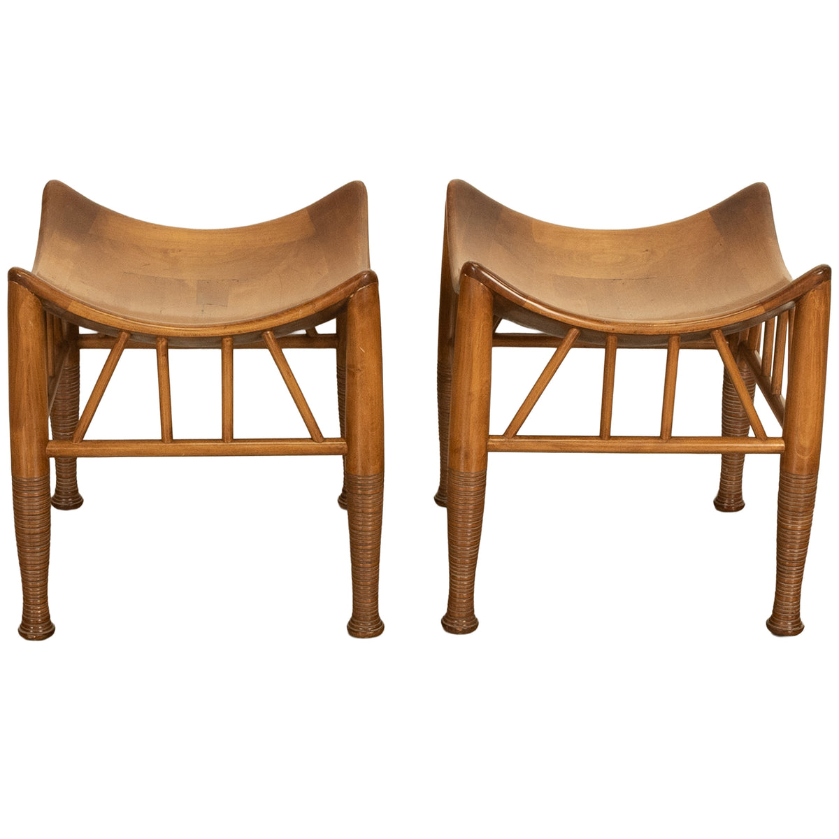 Pair Antique Thebes Egyptian Revival Arts & Crafts Stools Liberty & Co 1900