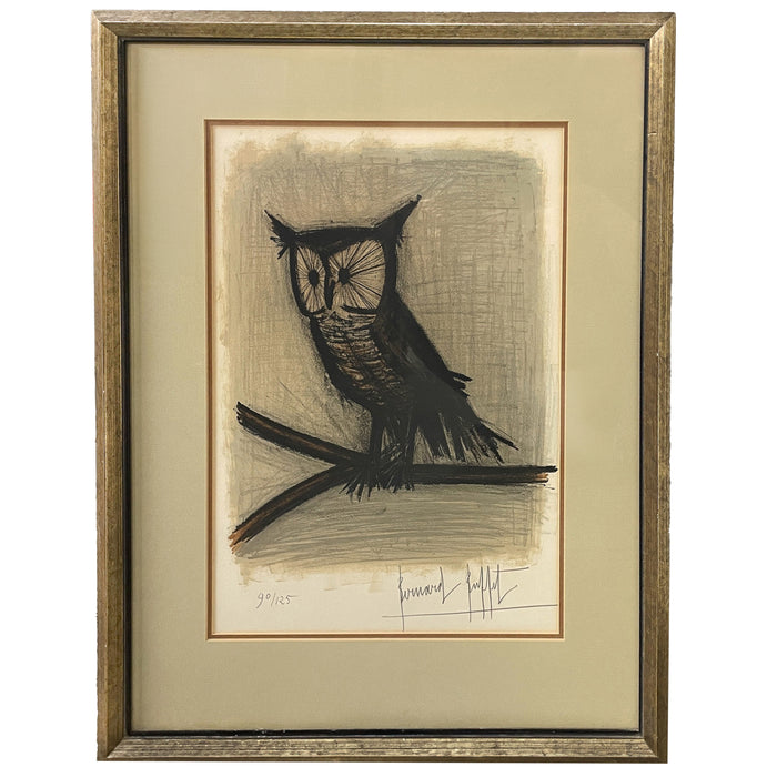 Original Pencil Signed Numbered French Expressionist Color Lithograph of an Owl  by Bernard Buffet, circa 1968