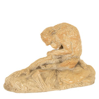 Antique French Sevres Terracotta Ceramic Monkey Snail Animalier Statue Sculpture by Emmanuel Fremiet, 1905
