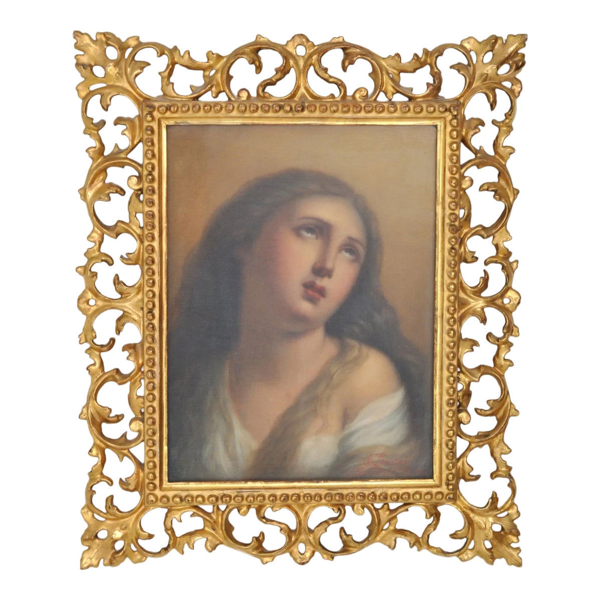 Antique Italian Grand Tour Oil on Canvas painting, "Mary Magdalene," by Achille Leonardi (Italian, 1800-1870), Circa 1840