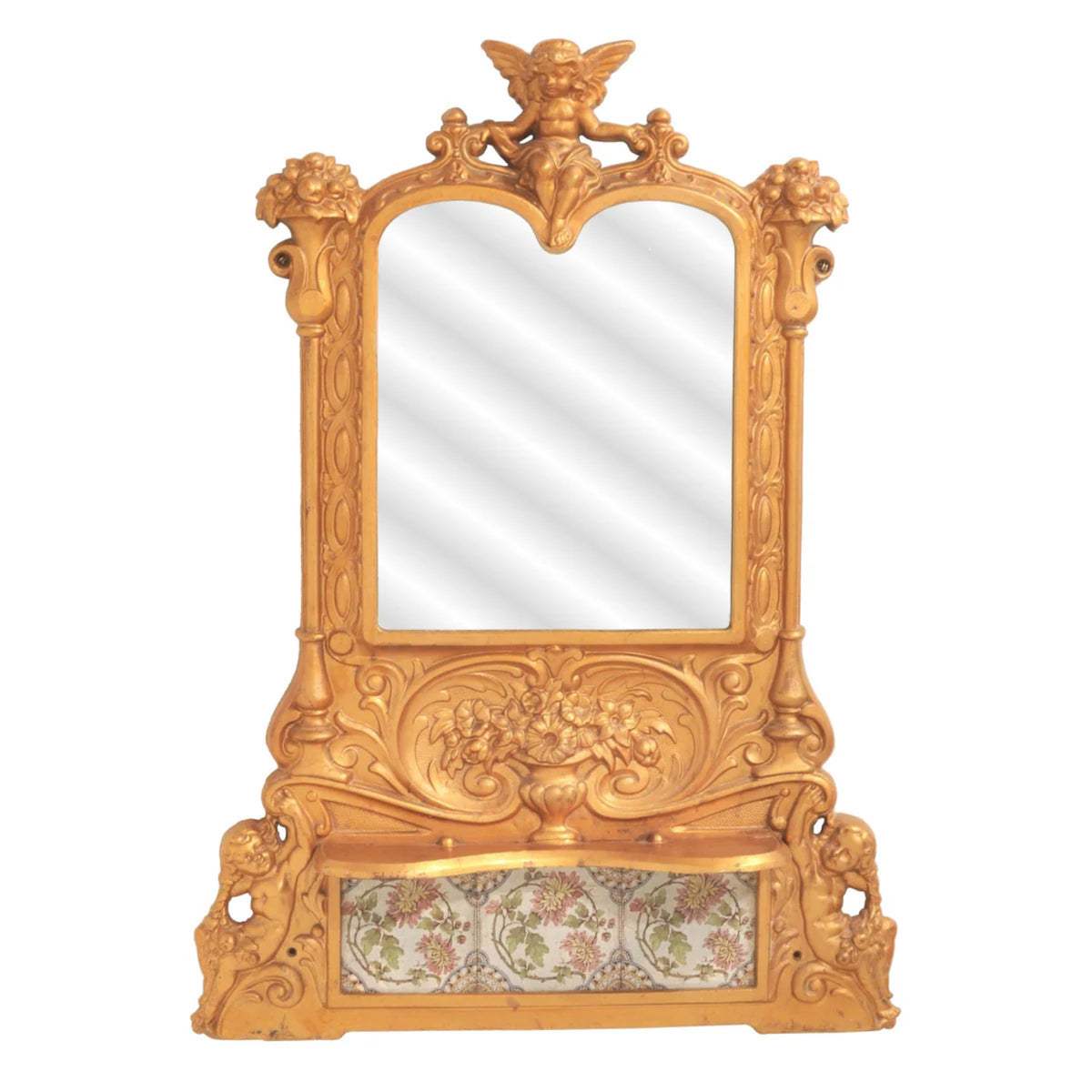 Fine Antique French Bronze & Tiled Wall Mirror, Circa 1890