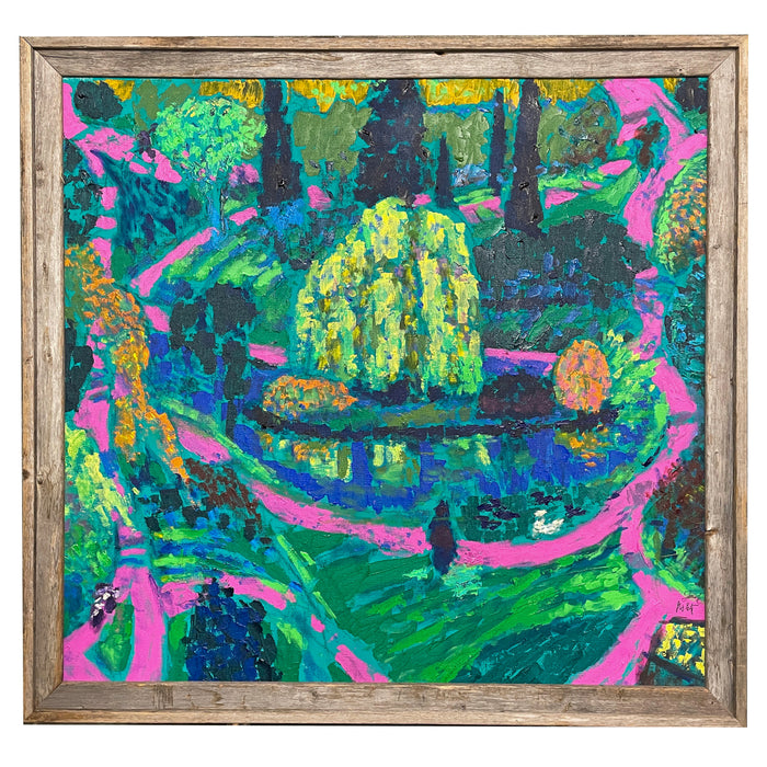 Large Expressionist Acrylic Canvas Painting "Laurelhurst Park" Portland Oregon, by Jack Mclarty 2003