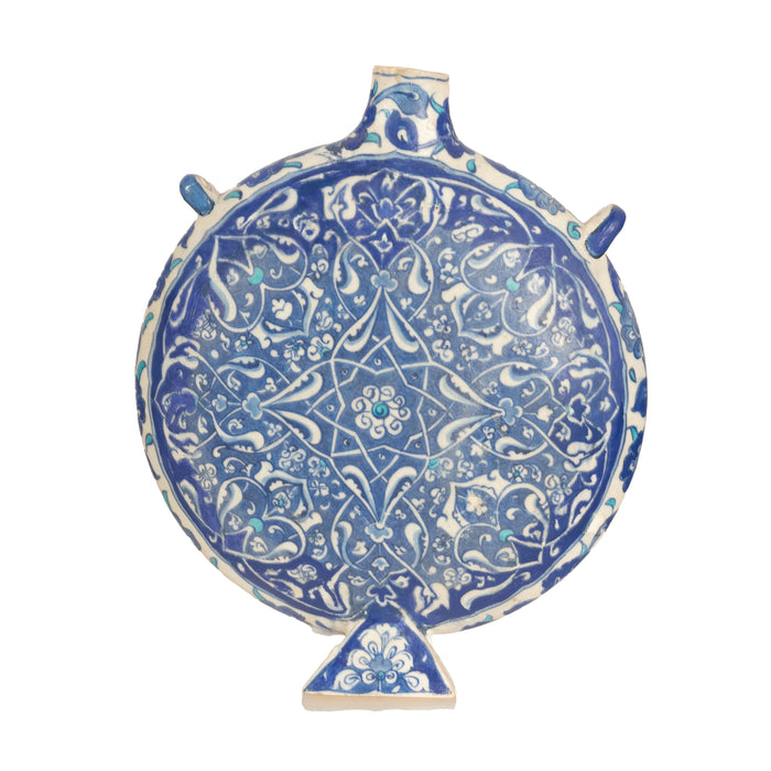 Antique Islamic Ottoman Iznik Kutahya Blue & White Pottery Pilgrim Flask Turkey