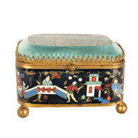 Antique French Gilt Brass Cloisonne Chinoiserie Champleve Jewelry Box Casket, 1880