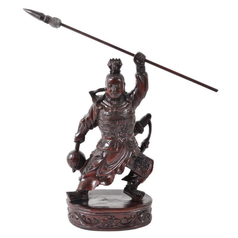 Antique Chinese Carved Wooden Warrior in Zeitan Wood, Circa 1850